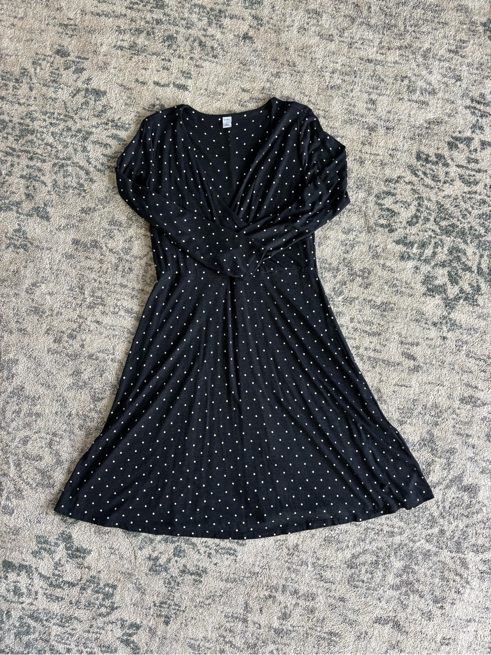 Old Navy Black Polka Dot Midi Cross Over Dress